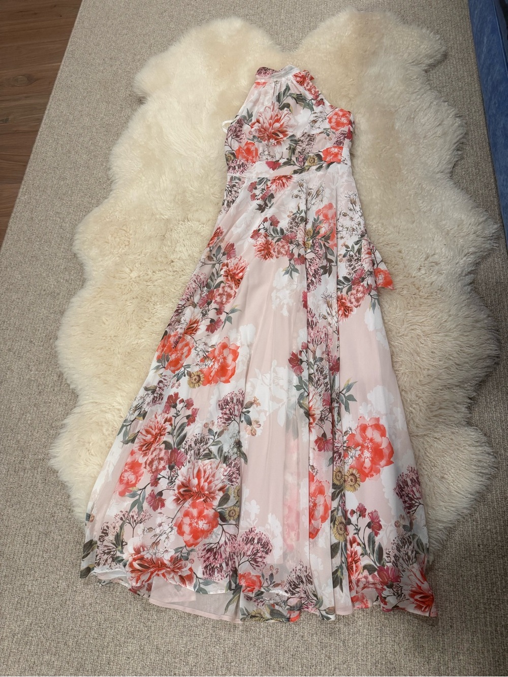 Eliza J pink floral halter maxi dress wedding guest dress women’s size 0 - Picture 2 of 6